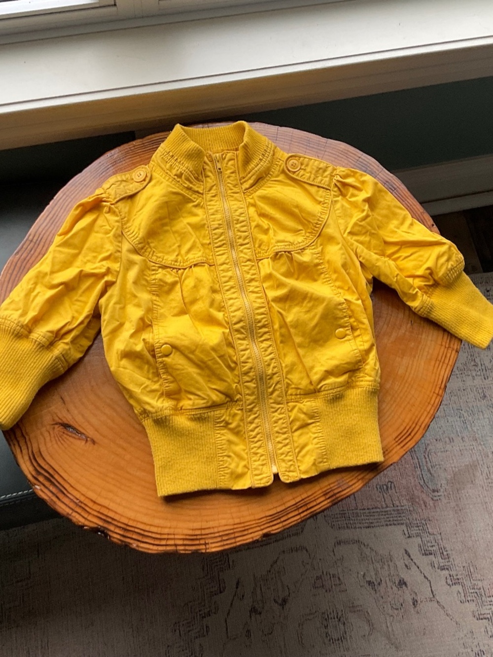 XXI Forever 21 Vintage Retro 80s Bomber Jacket 3/4 Sleeve Yellow